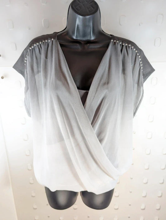 Mint Velvet Ombre Studded Draped Blouse UK18 Sheer Layered Top