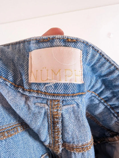 Numph NuStormy High Waist Mom Jeans UK8 Cotton Pleated Front