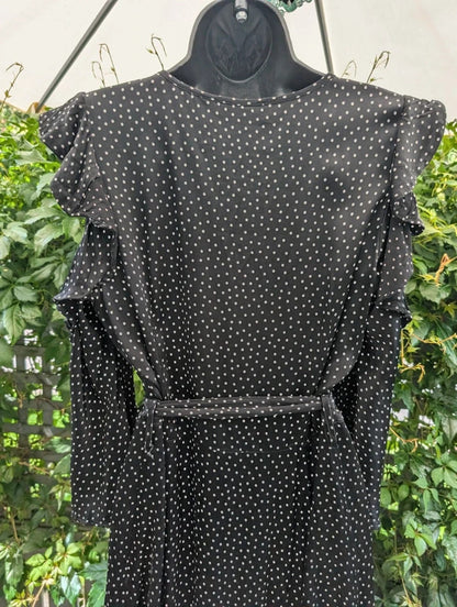 Ghost Black Polka Dot Midi Dress | Keyhole Neck | Cut Out Shoulders | UK M