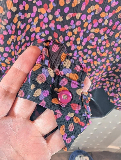 Vintage Penny Plain Confetti Print Blouse Black Purple UK14