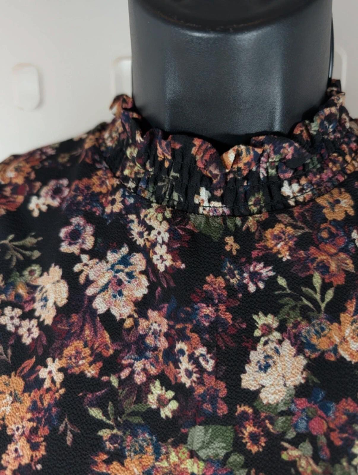 Brody Myles Floral Sleeveless Blouse Black Purple Peach Medium