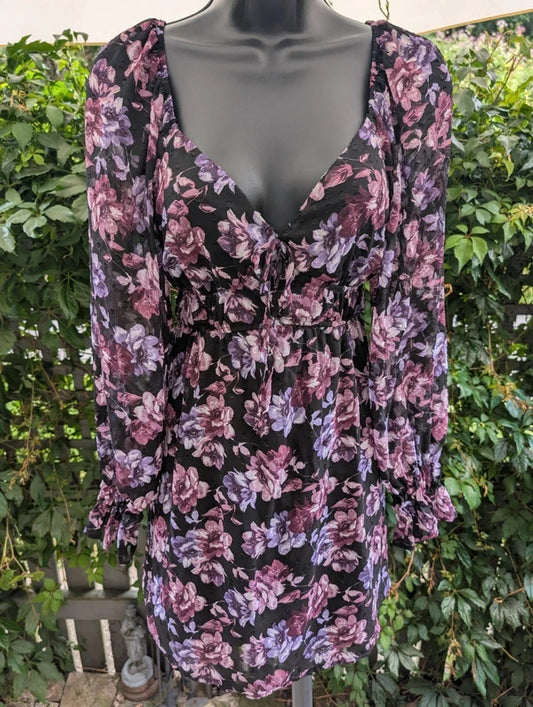 Mi Ami for Francesca's Floral Mini Dress Black Purple Small