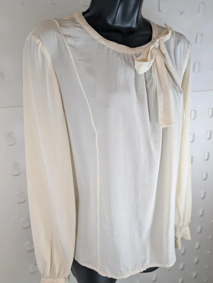 Whistles 100% Silk Blouse Cream Bow Neck UK14