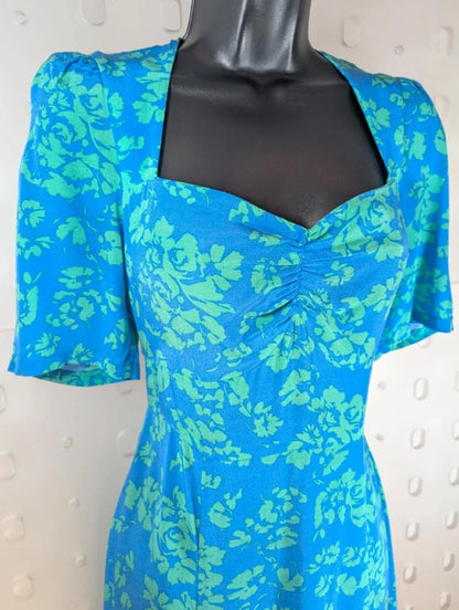 Suncoo Crista Floral Midi Dress T1 Puff Sleeve Sweetheart Neck