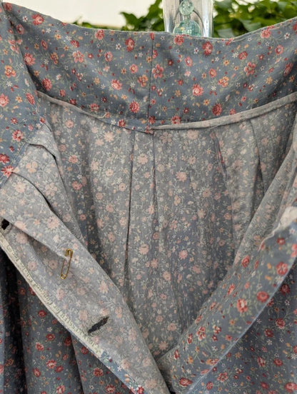 Vintage Ditsy Floral Wrap Midi Skirt Blue Pink UK12