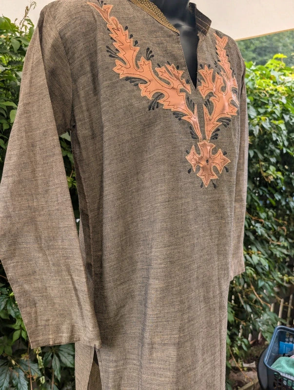 Handmade Bohemian Kaftan Dress Earthy Brown Copper Appliqué