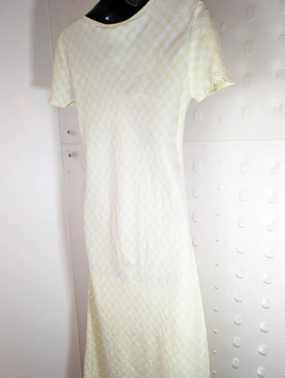 Vintage Laura Ashley Green Label Check Maxi Dress White Yellow UK12/14