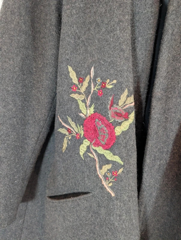 Vintage Cazz Grey Wool Blend Embroidered Swing Coat & Matching Bag M