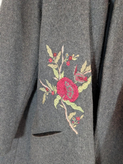 Vintage Cazz Grey Wool Blend Embroidered Swing Coat & Matching Bag M