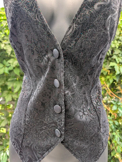 Vintage Velvet Burnout Waistcoat Black Size 40