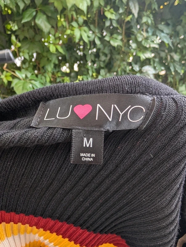 LU NYC Retro Stripe Ribbed Jumper Dress Black Size M