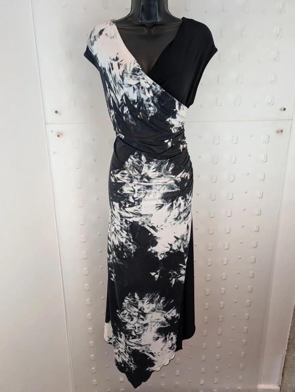 Joseph Ribkoff Black & White Ruched Asymmetric Midi Dress UK16