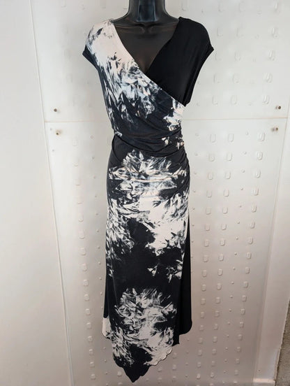 Joseph Ribkoff Black & White Ruched Asymmetric Midi Dress UK16