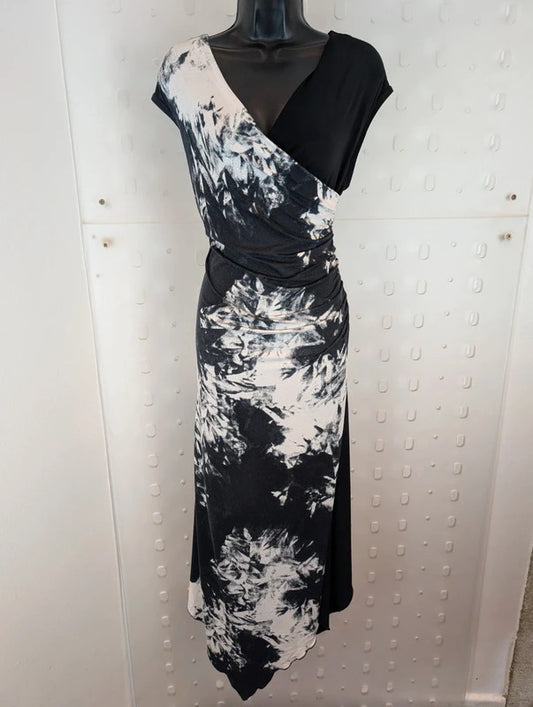 Joseph Ribkoff Black & White Ruched Asymmetric Midi Dress UK16