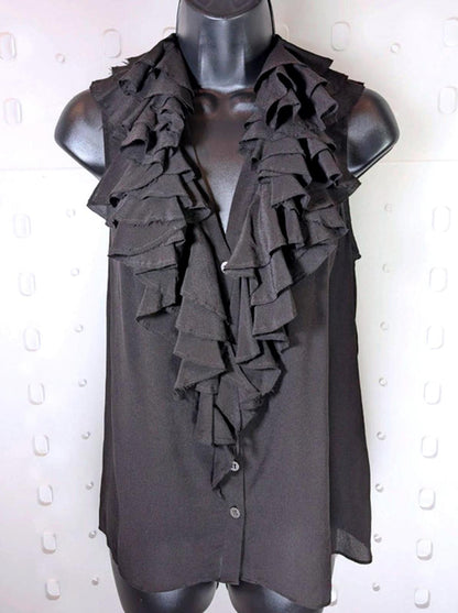 AllSaints Adelita Silk Ruffle Shirt  Black  UK 8  Sleeveless