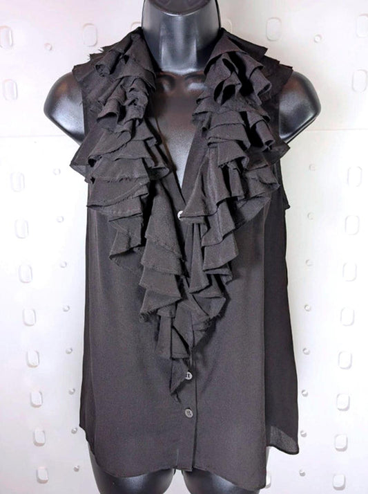 AllSaints Adelita Silk Ruffle Shirt  Black  UK 8  Sleeveless