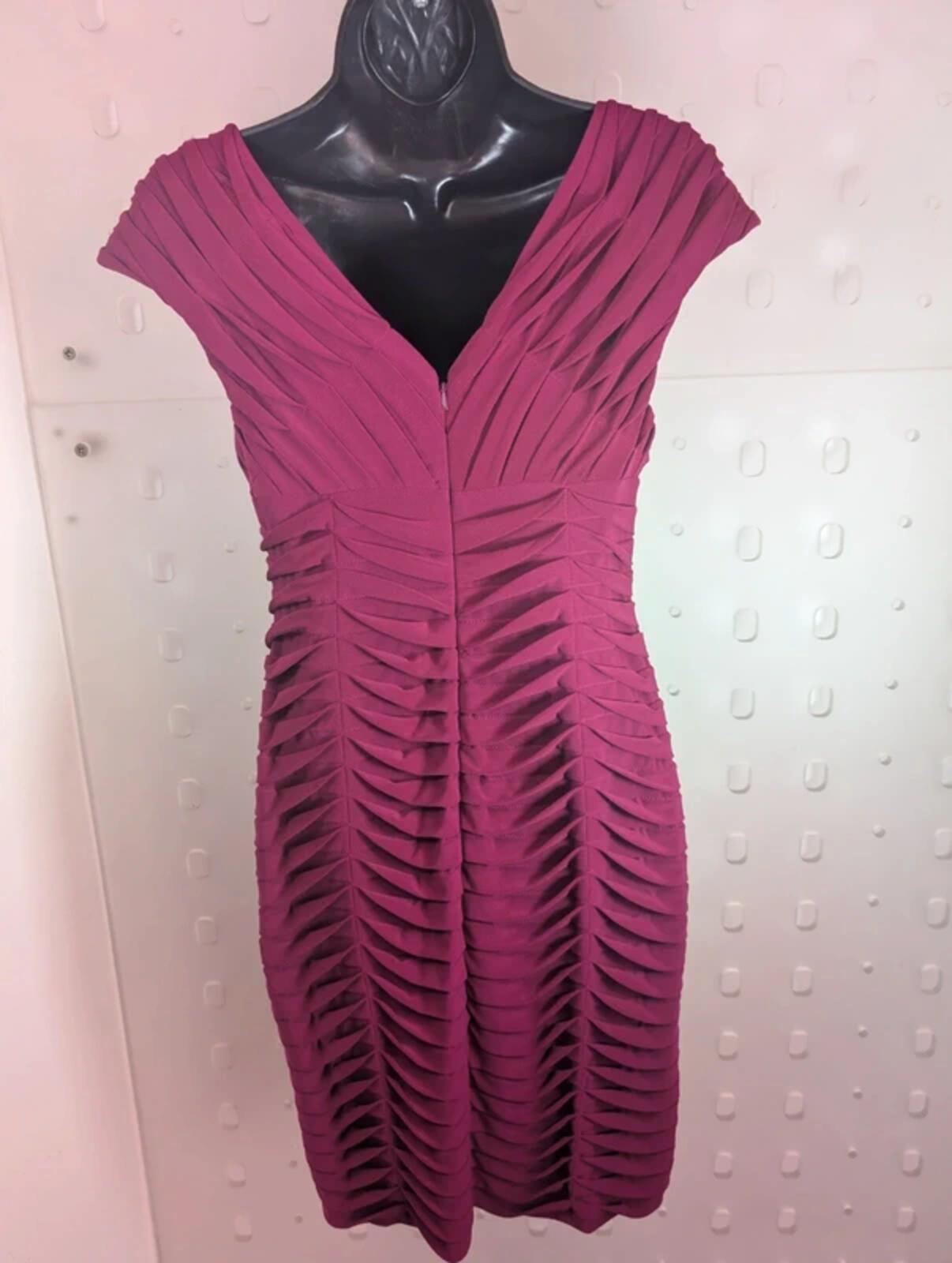 Adrianna Papell Ruched Bodycon Dress UK8 Magenta Stretch Occasion