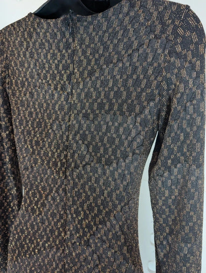 Vesper Bronze Black Art Deco Bodycon Dress UK10