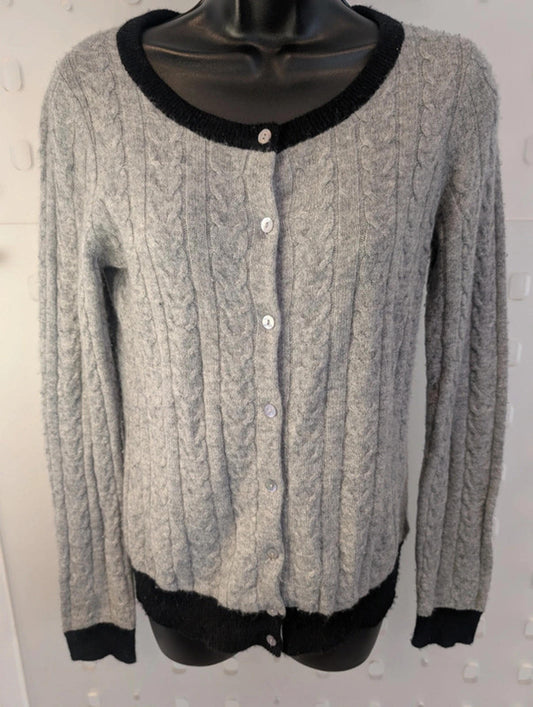 Paul Costelloe Pure Cashmere Cardigan – Grey & Black Trim