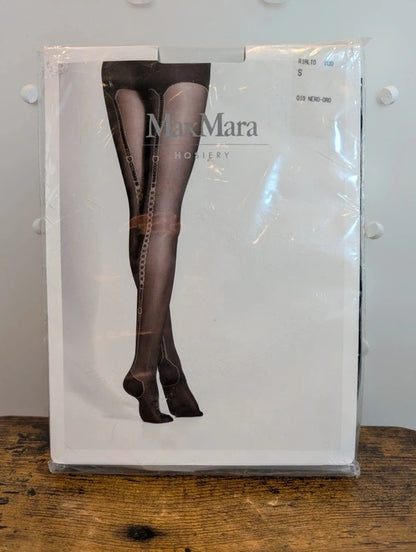 Max Mara Rialto Black Chain Back Seam Tights Small 60 Denier Made in Italy