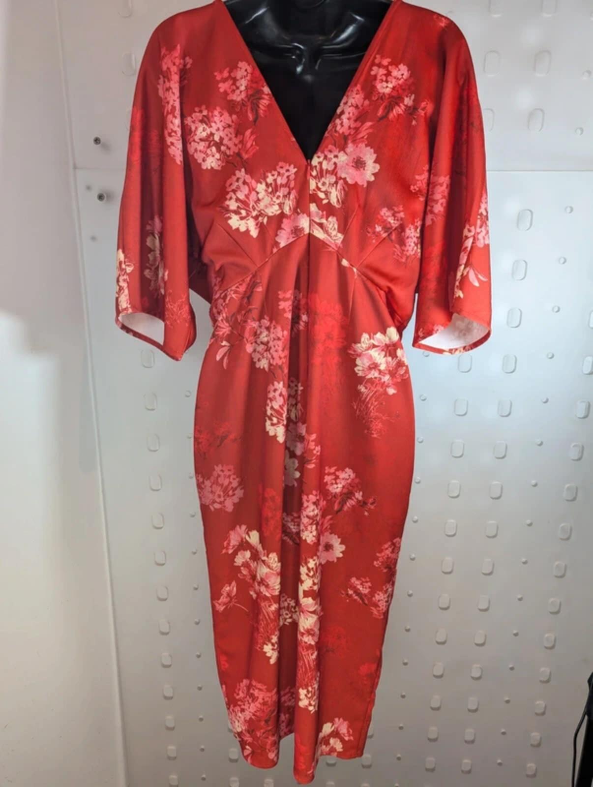 Hope & Ivy Floral Knot Front Dress Red Pink UK10