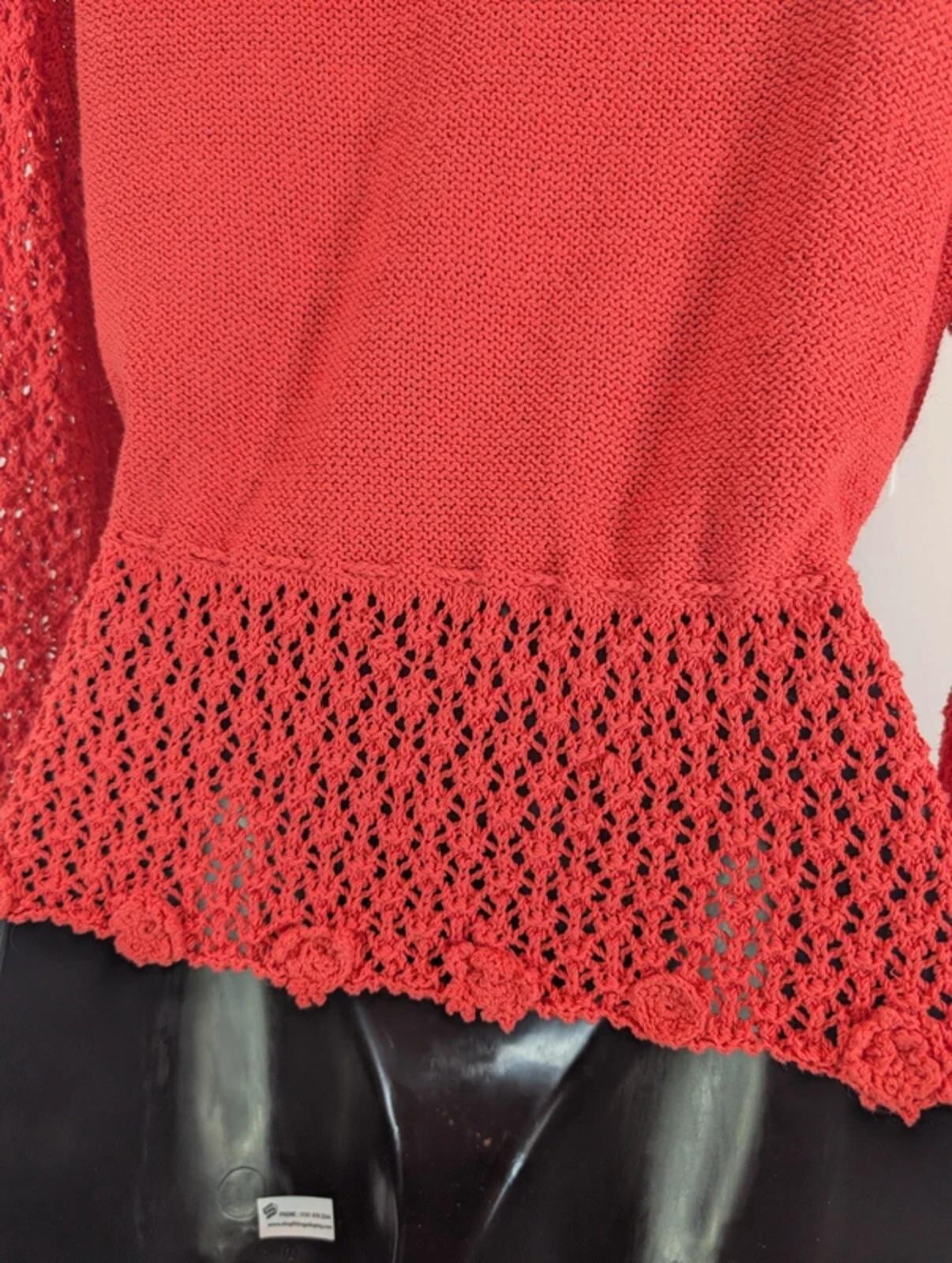 Sandwich Large Coral Crochet Cardigan Tie Waist Ramie Blend
