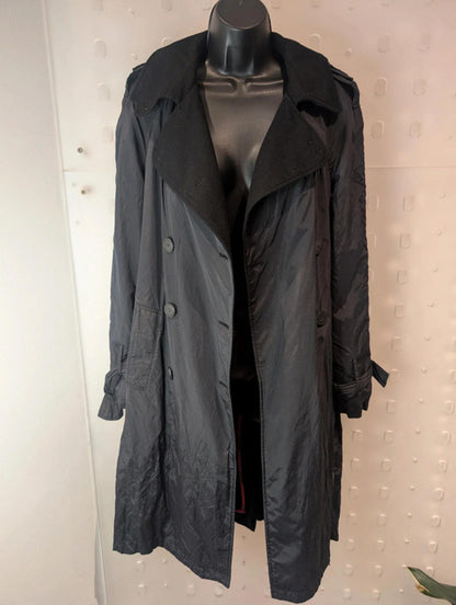 Armani Jeans Black Trench Coat with Removable Lining – Size 42 (UK 10 / US 6)