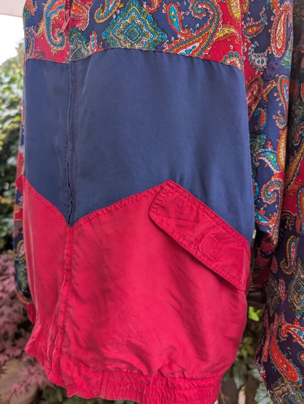 Vintage J.G. Hook Silk Bomber Jacket Red Paisley Large