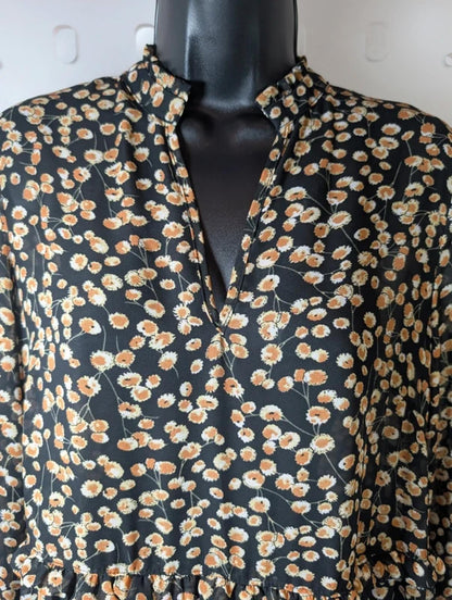 Y.A.S Yasclaris Sheer Daisy Print Maxi Dress Black Boho Floral Long Sleeve