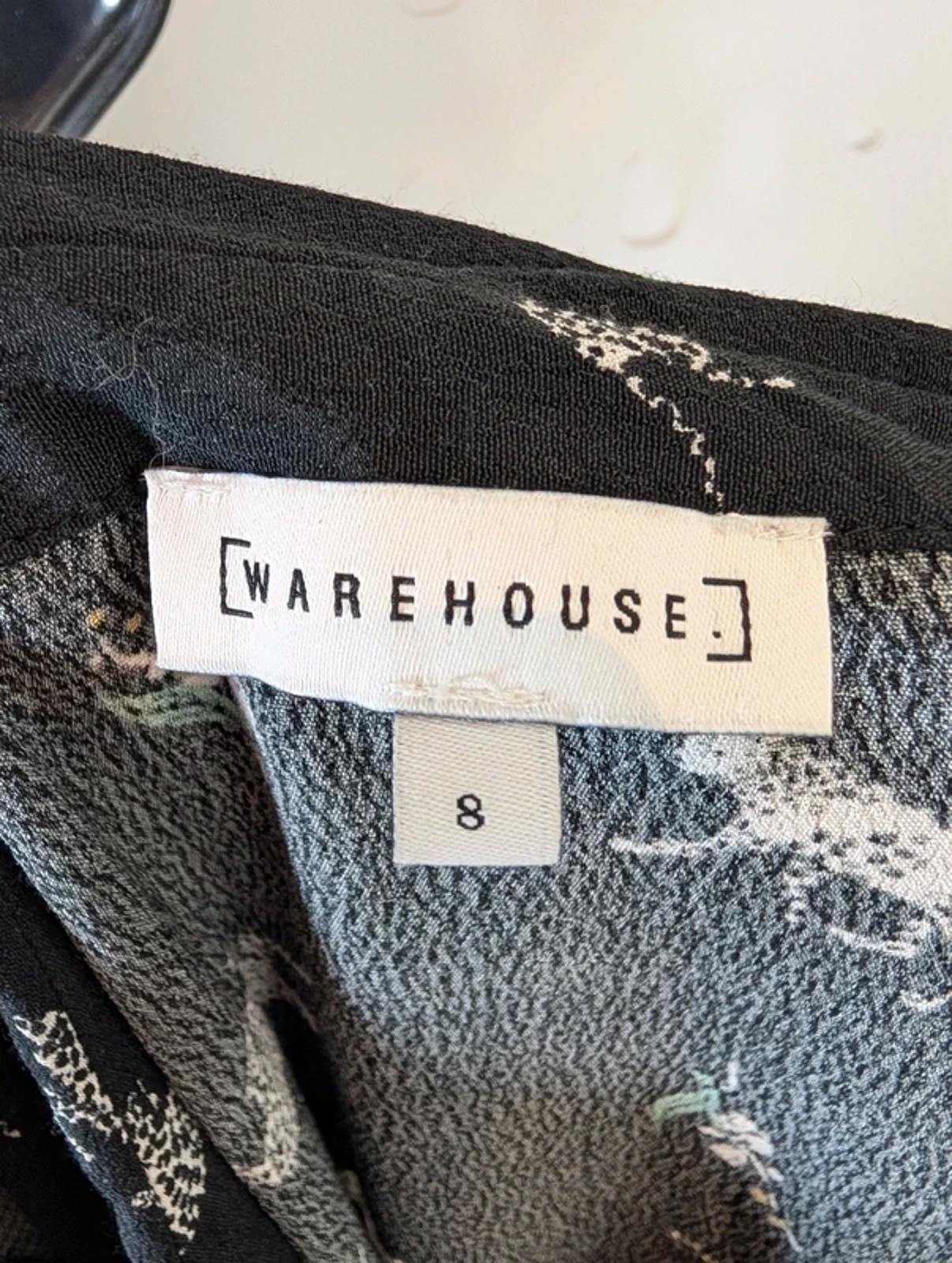 Warehouse Black & White Leopard Animal Print Dress UK8 Button Front Viscose