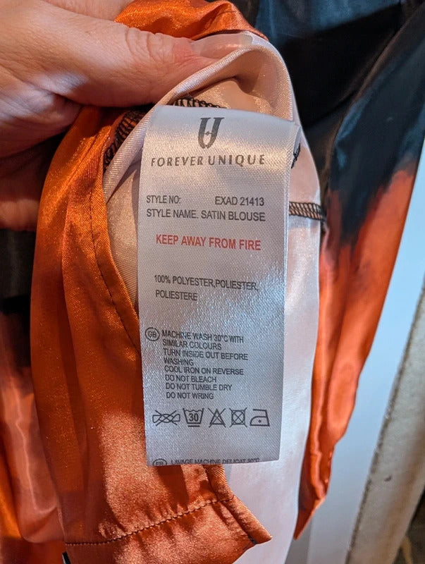 Forever Unique Orange Black Ombré Satin Shirt UK10