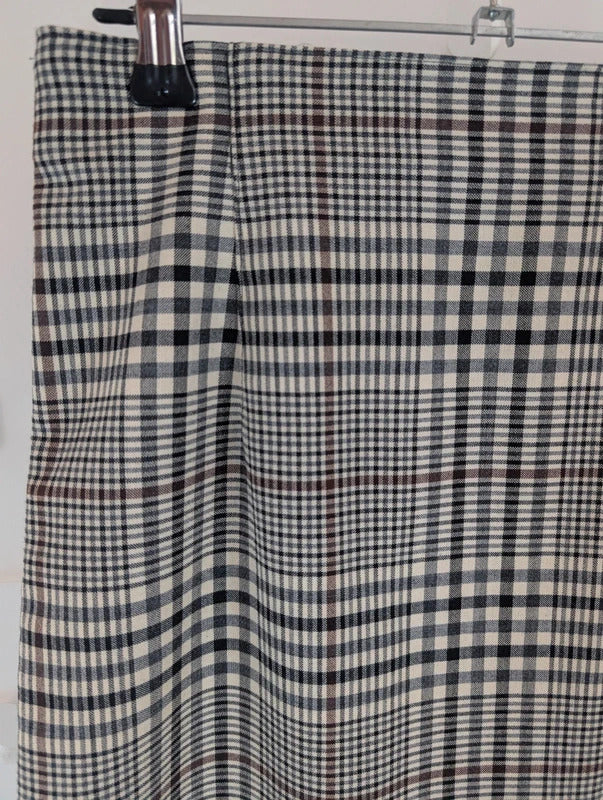 Vintage St Michael Check Wool Blend Pencil Skirt UK8 Made in Germany