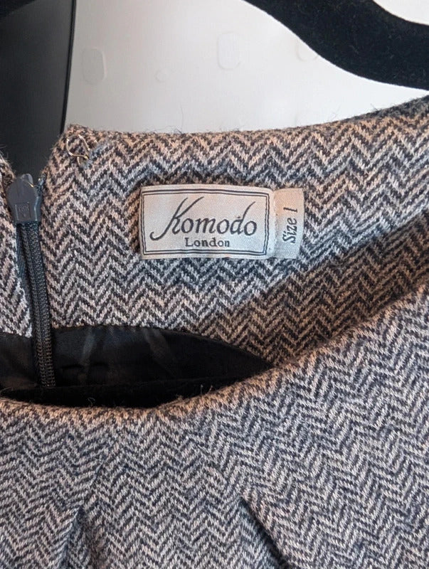 Komodo Grey Cotton Wool Fit & Flare Dress Size 1 UK8