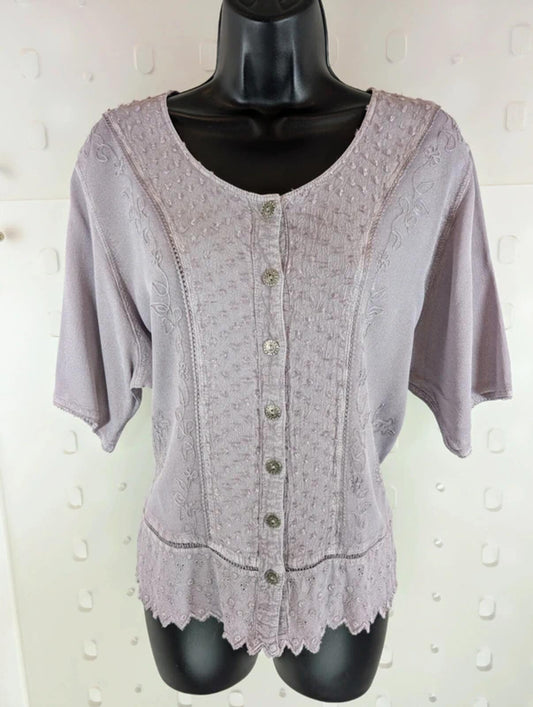 Alexara vintage lilac embroidered boho blouse size M