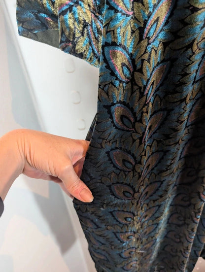 White Stuff Peacock Print Velvet Dress UK18R