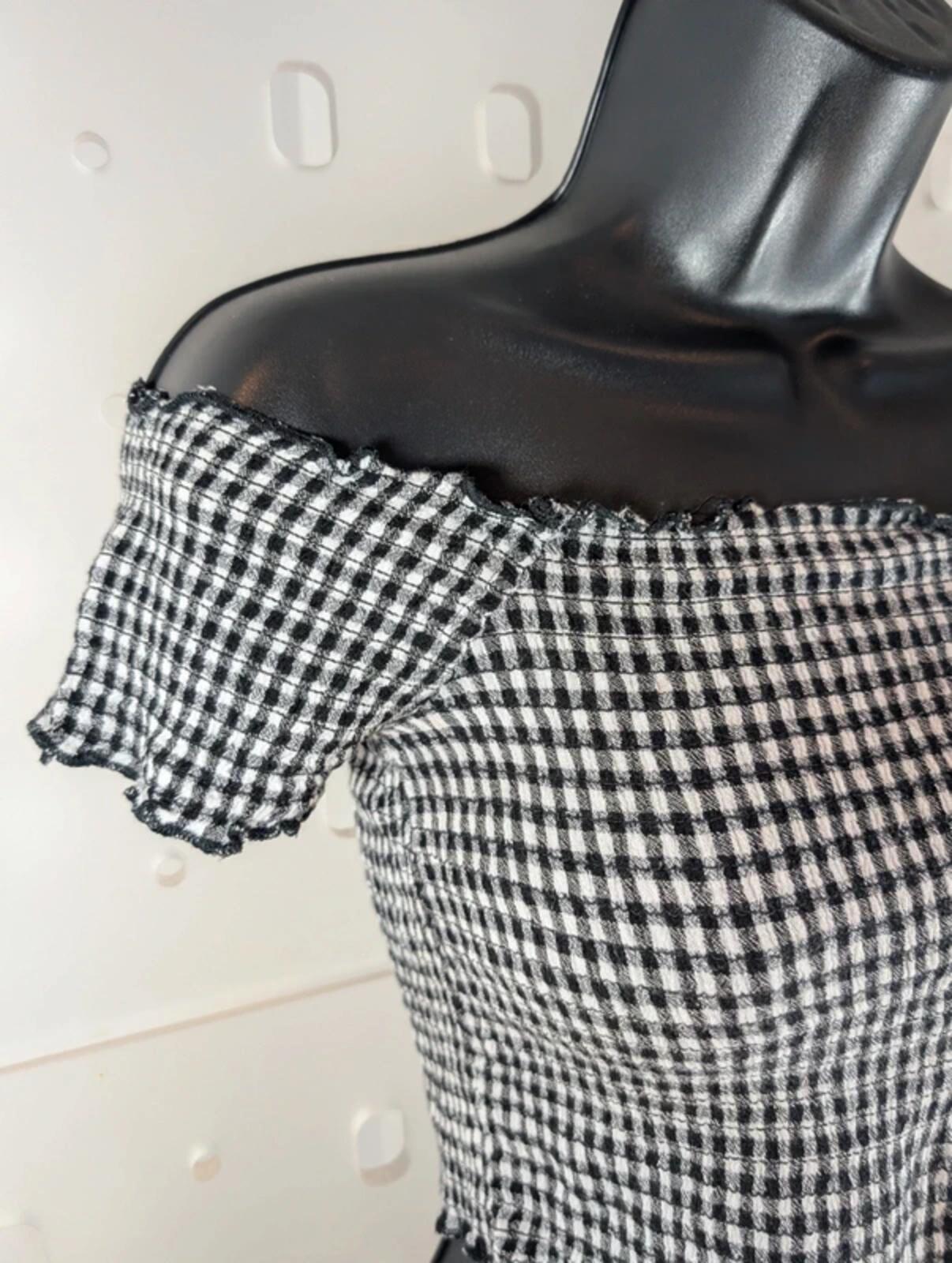 Pins & Needles Check Shirred Crop Top Off Shoulder S