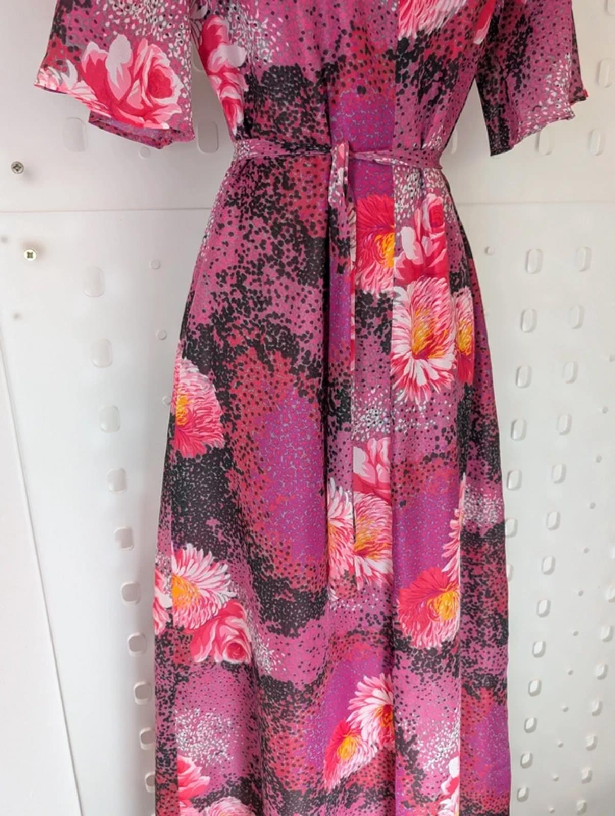 Vintage 70s Pink Floral Maxi Dress Flutter Sleeve Boho EU40