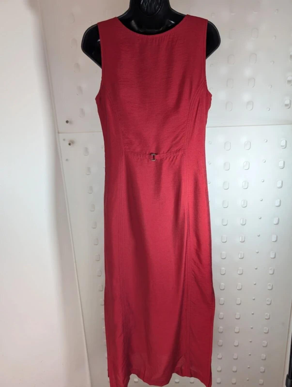 Vintage Elysio Florence ruby red taffeta midi dress UK12
