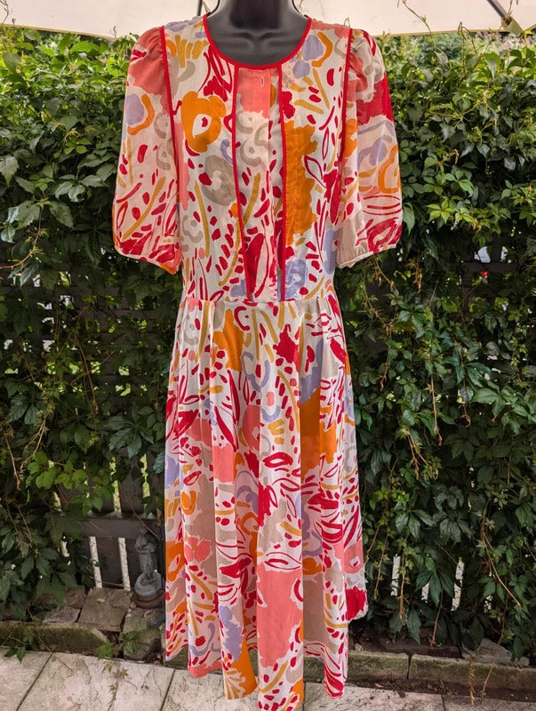 Vintage Chicot Abstract Floral Cotton Maxi Dress UK14