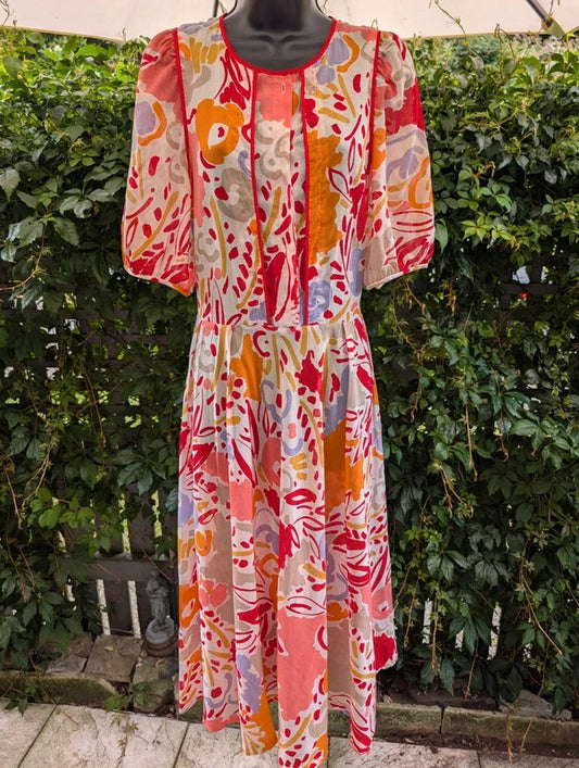 Vintage Chicot Abstract Floral Cotton Maxi Dress UK14