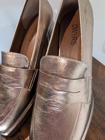 DWRS ‘Pavia’ block-heeled loafers metallic smoke leather EU 39 / UK 6 (fits 6.5)