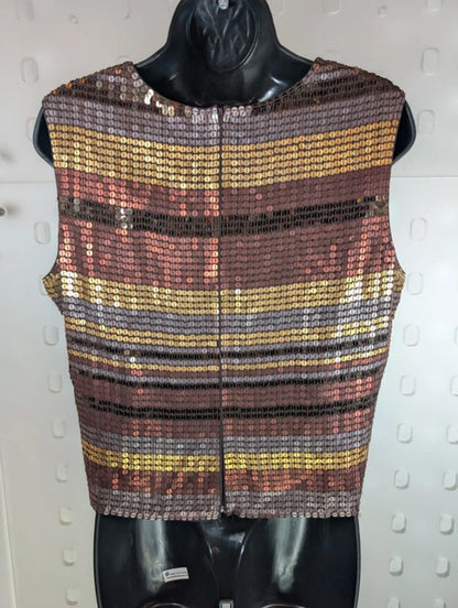 Vintage Opera at Richards Sequin Sleeveless Top Gold Rust Bronze UK16
