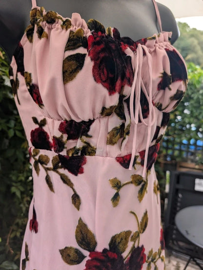 Rare London Burnout Velvet Rose Maxi Dress UK8