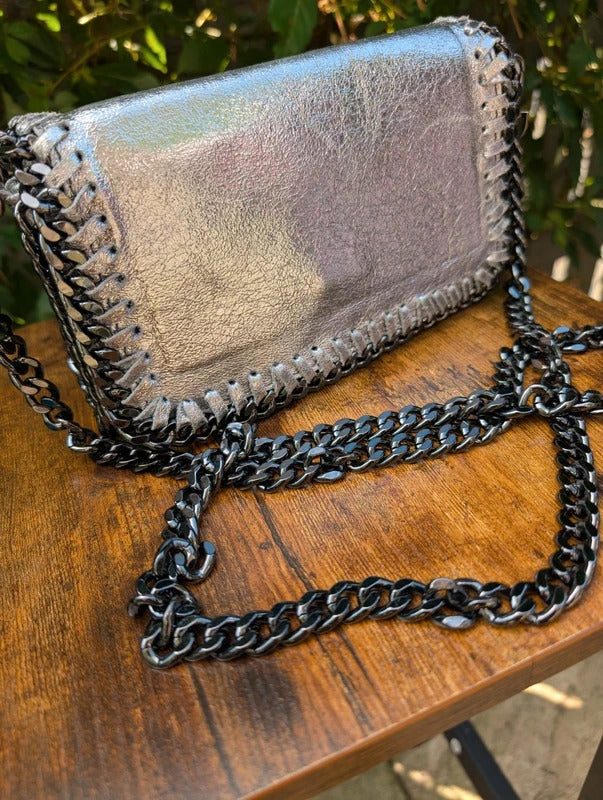 Borse in Pelle Genuine Leather Crossbody Clutch Bag Silver Made in Italy