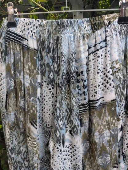 Damart aztec print viscose trousers UK10 elasticated waist boho