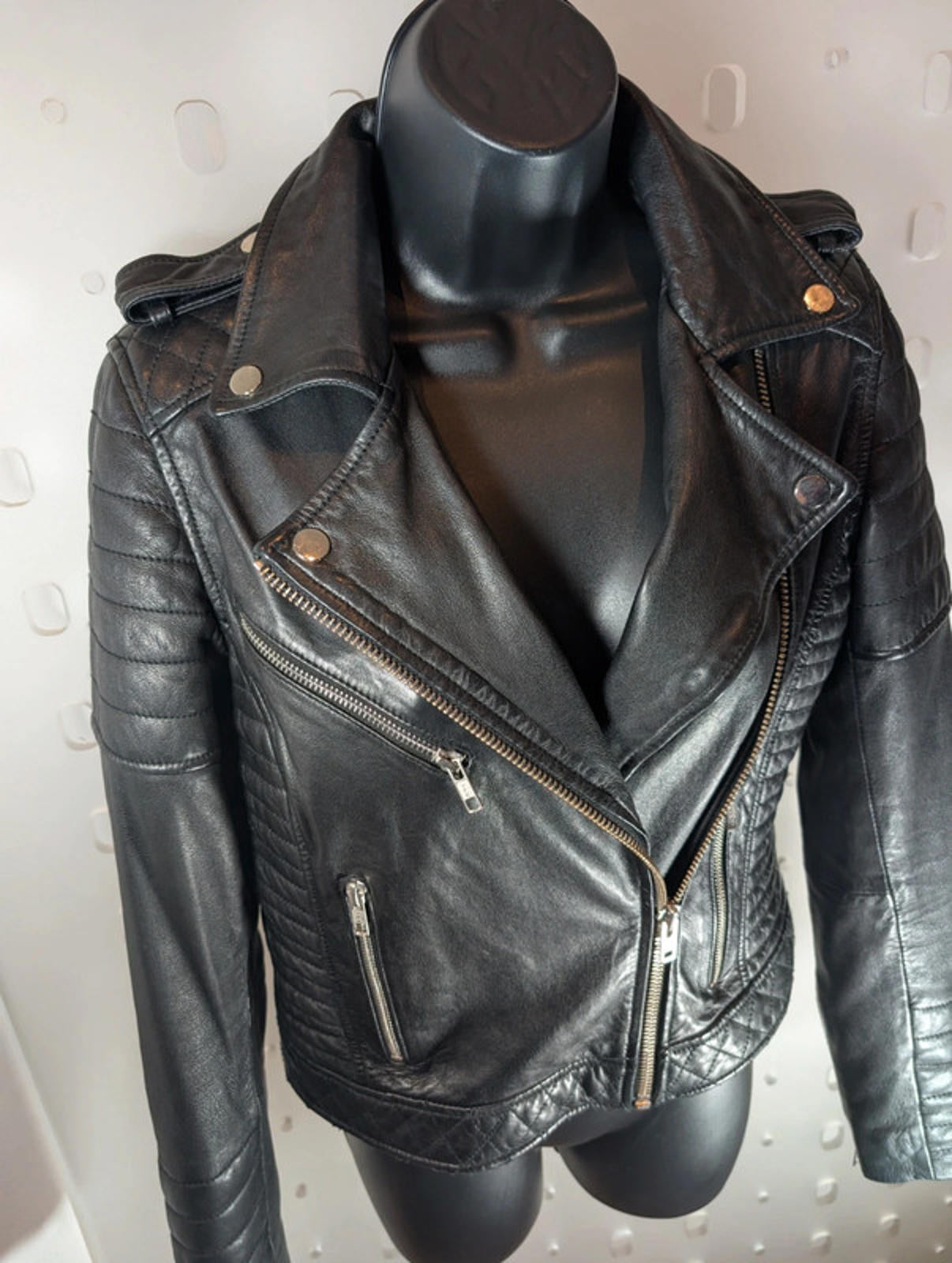 Jane Norman Classic Black Leather Biker Jacket – UK 10