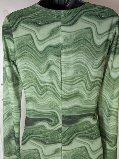 Monki green abstract mesh maxi dress size S