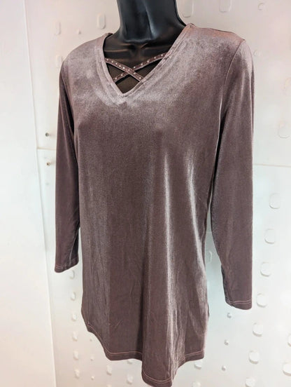 Quacker Factory Taupe Velvet Diamanté Top Size M
