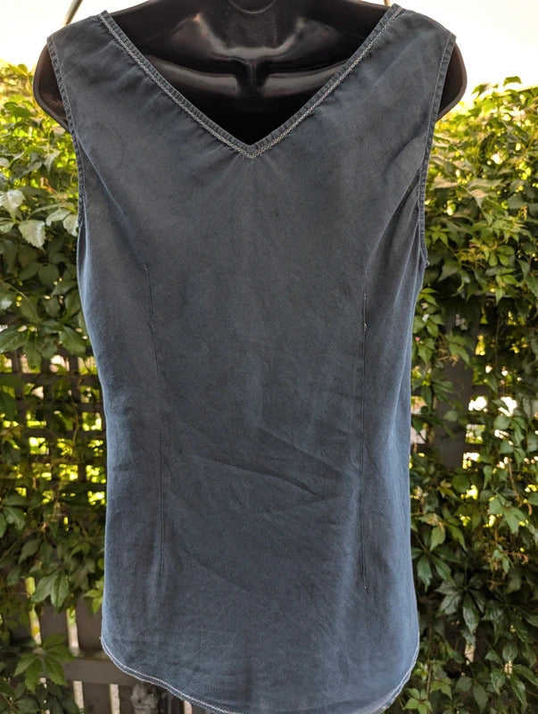 Vintage Linen Blend Longline Vest Top Navy UK12