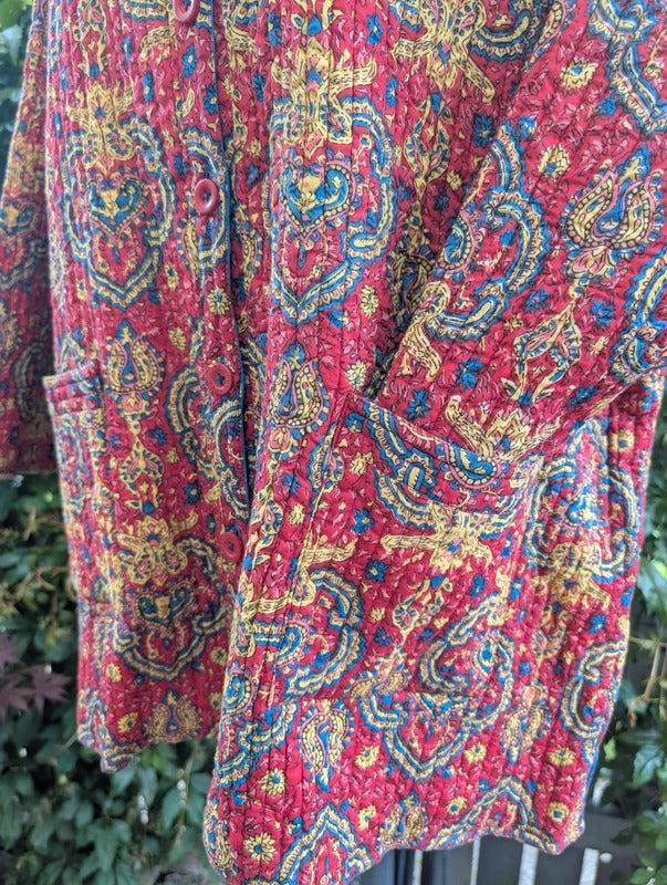 Reversible Quilted Paisley Jacket Red Blue Oversized